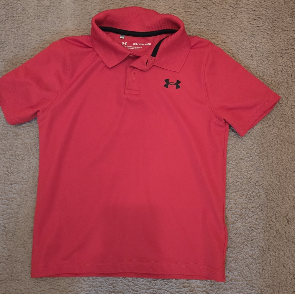 Under Armour Kids Red And Grey  Polo Shirt Size 7 And Xs - Picture 2 of 8